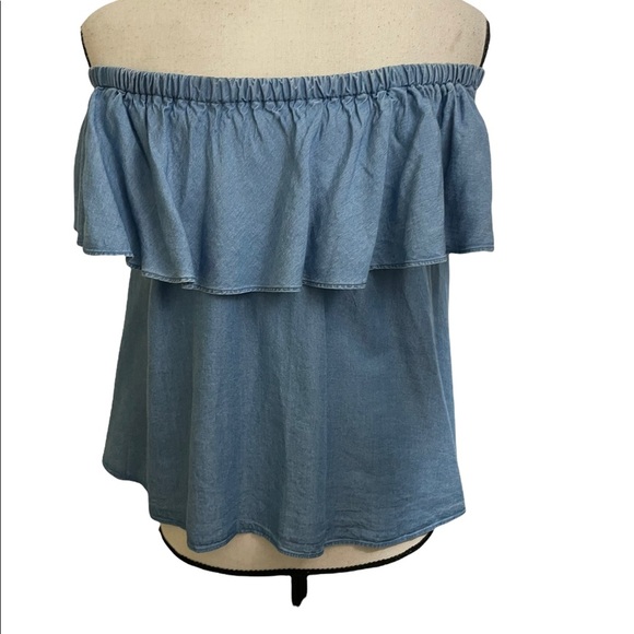 Rebecca Minkoff womens chambray off shoulder X-Small blouse/Top. - Picture 5 of 8
